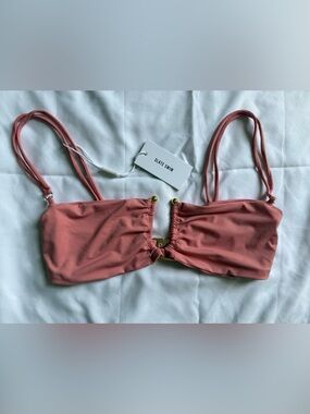 NWT: Slate Swim Mauve Pink Bikini Top with Gold Accents